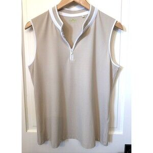 Swing Women Golf Sleeveless 1/4 Zip Stand Up Collar Performance Tan Shirt M